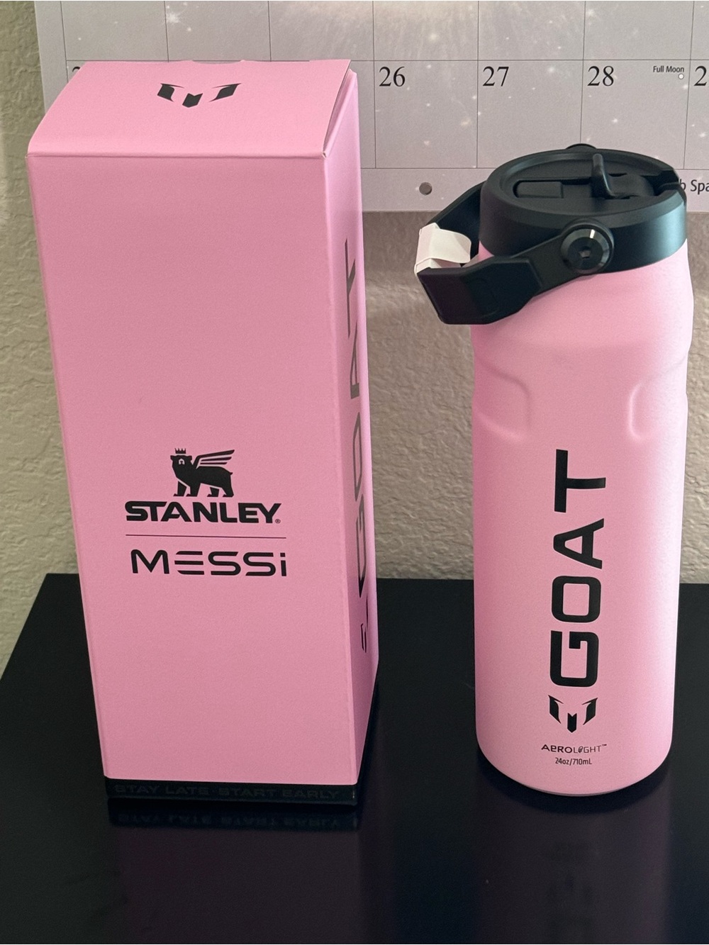 The Messi X Stanley IceFlow Flip Straw 2.0 Bottle 24 OZ GOAT Pink. New!